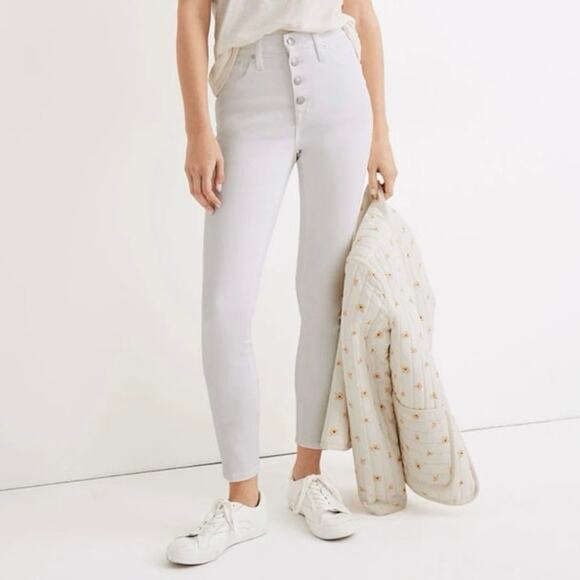 Madewell Women’s White Curvy High Rise Skinny Crop Button Fly Jeans Size 23 - Picture 1 of 11
